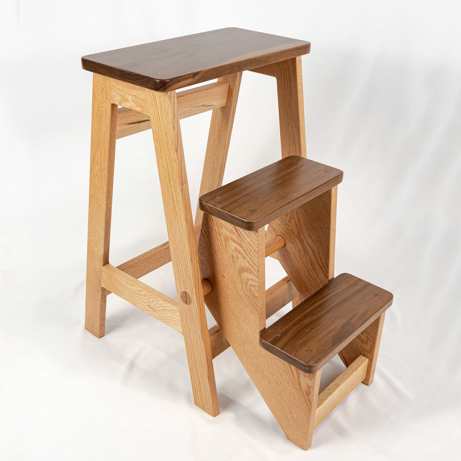 Solid Oak and Walnut Step Stool — T. Weatherhead & Co.